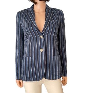 NWT Lauren Ralph Lauren blue striped cotton linen blazer